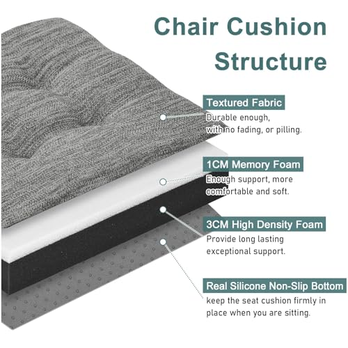 baibu 12 Inches Memory Foam Square Seat Cushion Set of 4, Dual-Layer Design Bar Stool Square Seat Cushion with Ties - 4 Pads Only, Gray (12'' (30CM)) - color: Grey, size: 12x12x1.5 Inch (Pack of 4)