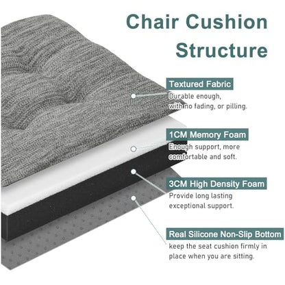 baibu 12 Inches Memory Foam Square Seat Cushion Set of 4, Dual-Layer Design Bar Stool Square Seat Cushion with Ties - 4 Pads Only, Gray (12'' (30CM)) - color: Grey, size: 12x12x1.5 Inch (Pack of 4)