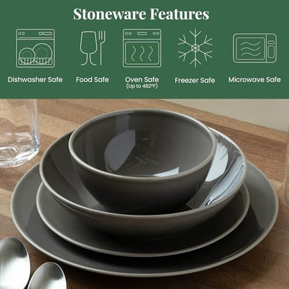 Larder & Vine Stoneware Dinnerware Set, 16 Piece, 4 Place Settings, Made in Portugal, French Gray - color: French Gray