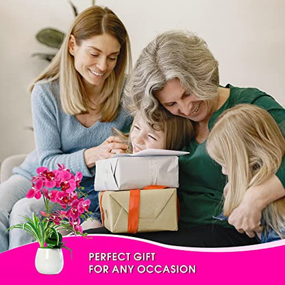 W&W Artificial Orchid Plants and Flowers with Vase, Fake Faux Orchid in Ceramic Pot,19”, Fuchsia - color: Fuchsia 01
