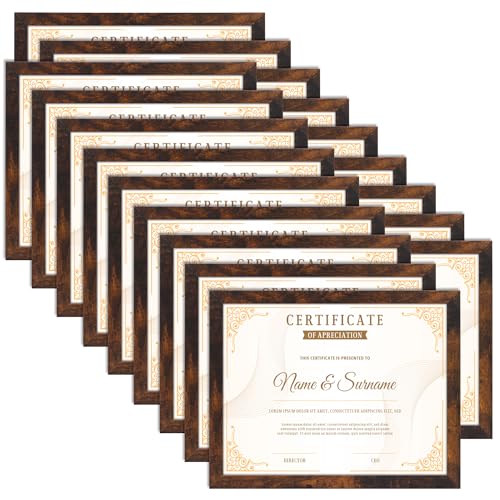 PETAFLOP Bulk 8.5 by 11 Picture Frame Certificate Document Frame Set of 18, Brown Frames for Wall Tabletop Vertically and Horizontally - color: Light Brown, size: 8.5x11