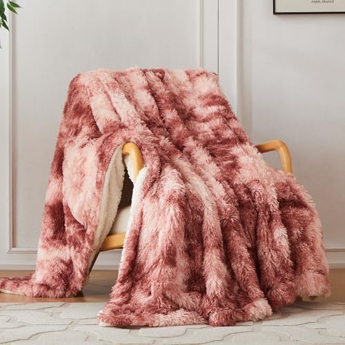 COOVA Ultra Soft Faux Fur Twin Blanket – Fuzzy Fluffy Cozy Microfiber Blankets, Warm Thick Plush Sherpa Fleece Throw Blanket for Couch,Bed,Sofa,Ideal Gift for Women.(Tie Dye Rose Red, 60"x80") - color: Tie Dye Rose Red, size: 60"x80"