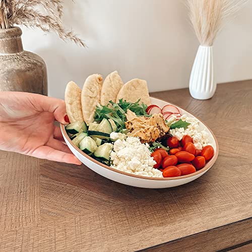Mora Ceramic Large Pasta Bowls 30oz, Set of 4 - Serving, Salad, Dinner, etc Plate/Wide Bowl - Microwave, Oven, Dishwasher Safe Kitchen Dinnerware - Modern Porcelain Stoneware Dishes, Vanilla & Grey - color: Vanilla & Earl Grey
