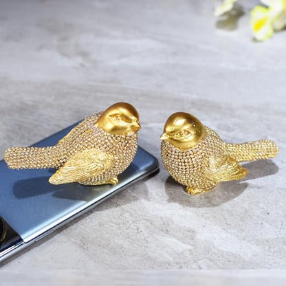 Set of 2 Pcs Small Gold Birds Statues Home Decor Modern Style Decorative Ornaments for Living Room Decor, Bedroom, Office Desktop, Cabinets Collectible Bird Figurine