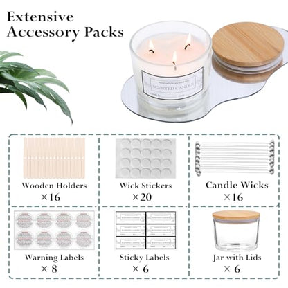 CONNOO 6 Pack 16oz Clear Wide Mouth Glass Candle Jars - color: 6 Pack-Transparent
