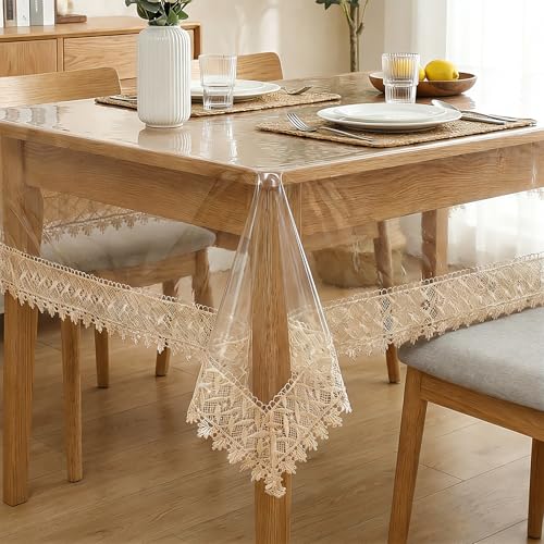 Clear Plastic Tablecloth Vinyl Table Cover 55" x 86",6-8 Seats | Waterproof Oil Proof Rectangle Table Cloth Protector for Dining Table Parties Camping Crystal Clear Lace Tablecloth - size: 86" x 55" (Rectangular)