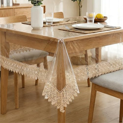 Clear Plastic Tablecloth Vinyl Table Cover 55" x 86",6-8 Seats | Waterproof Oil Proof Rectangle Table Cloth Protector for Dining Table Parties Camping Crystal Clear Lace Tablecloth - size: 86" x 55" (Rectangular)