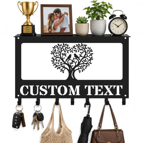 Personalized Name Key Holder for Wife, Coat Rack with Shelf | Custom Key Holder Wall Mount for Farmhouse Patio, Bag Organizer for Parents Family, Housewarming Gift - color: Color 07