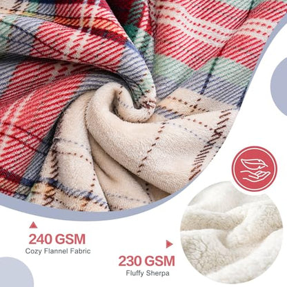 PU MEI Sherpa Fleece Throw Blanket 60" x 80" Reversible Plush Fluffy Large Big Blanket Lattice Flannel Blankets for All Season Use, Chrismas Red - color: Chrismas Red, size: 60"*80"