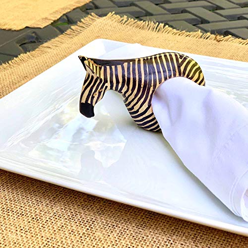 KWF012 Z - Handcarved Mahogany Napkin Ring Holders - Zebra Set of 6 - color: Zebra
