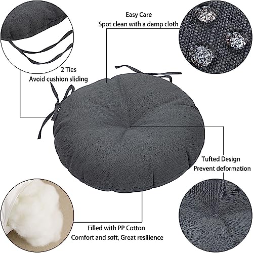Magpie Fabrics 15" Round Bistro Seat Cushions with Ties, Set of 2, Waterproof All Weather Tufted 4" Thick Patio Chair Pads for Home Garden Dining Metal Stool - Dark Gray - color: Dark Gray