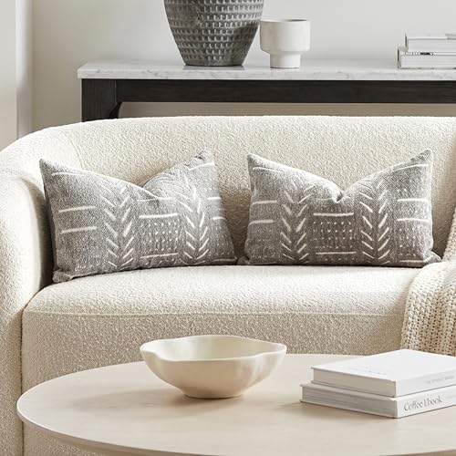Decorative Lumbar Pillow Covers 12x20 Set of 2, Light Gray Soft Woven Chenille Accent Pillow Covers for Couch Sofa Bed, Textured Farmhouse Cushion Covers - color: Light Gray, size: 20" x 12" (Pack of 2)