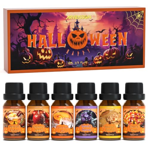 ARVIDSSON Halloween Fragrance Oil Set, Fall Essential Oils for Diffuser | Pumpkin Pie, Spiced Cider, Caramel Apple, Candy Corn, Snickerdoodle, Spooky Spices, Cozy Autumn Scented Oil for Candle Making - color: Gold