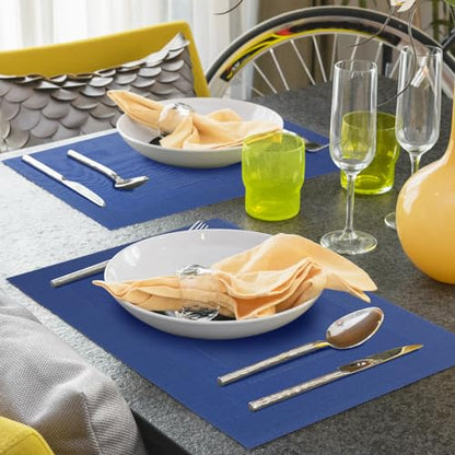 Blue Placemats Set of 6 Resistant Wipeable Washable Indoor/Outdoor Place Mats Non-Slip Easy to Clean Durable Kitchen PVC Table Mats Set of 6 for Dining Table, Patio Table, 12"x18" - color: Blue