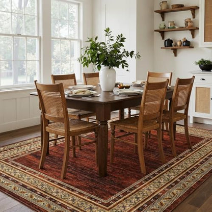 Modern Solid Area Rug 5x7 Washable Non Slip Neutral Rugs for Living Room, Non-Shedding Stain Resistant Bordered Throw Carpet, Neutral Foldable Floor Rugs for Bedroom Dining Table | Non Slip Neutral Border Non Shedding Stain Resistant Low Pile Foldable Rug
