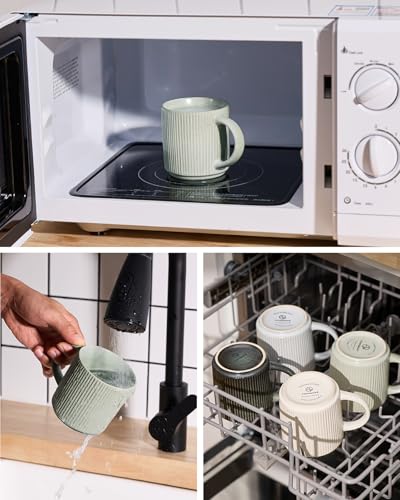 famiware Coffee Mug Set of 4, Star 12 oz Ceramic Mugs Cups Set with Handle | Stoneware Stackable Catering Cup for Coffee, Tea, Cappuccino, Latte, Microwave & Dishwasher Safe, Matte Green - color: Star-Matte Green, size: 4 Count (Pack of 1)