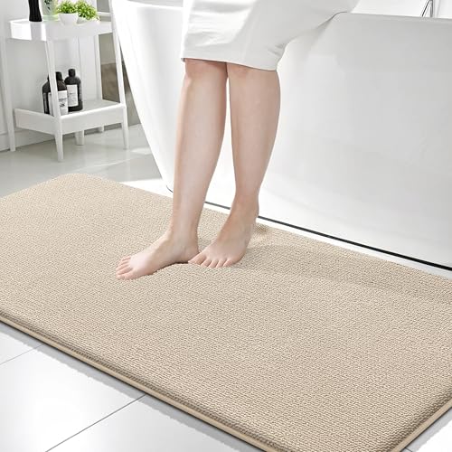 OLANLY Memory Foam Bathroom Runner Rugs 59x24, Absorbent Long Mat, Beige | Soft Quick Dry Bath Rugs, Non-Slip Carpet, Machine Washable Mat for Bathroom Floor, Tub and Shower, Home Decor Accessories - color: Beige, size: 59" X 24"