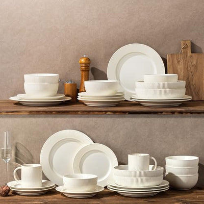 8.5" Ceramic Pasta Bowls Set of 4, Salad Bowls | Versatile Serving Bowls for Pasta, Salad, Fruit & Noodles, Housewarming & Wedding Gift, Reactive White - color: Reactive White, size: 8.5 Inch