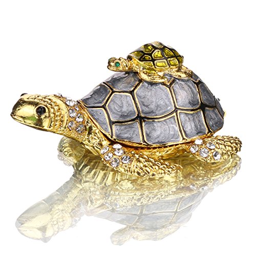 YU FENG 3 Inch Hand Painted Sea Turtle Jewelry Box, Hinged Trinket Box | Crystal Embellished Enamel Figurine, Ring & Earrings Storage, Decorative Ocean Animal Collectible, Gift for Women - color: grey