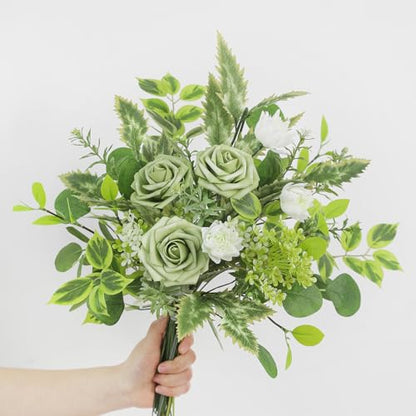 Serra Flora Artificial Greenery Stems Box Set,(Pack of 42pcs) with 7 Kinds of Faux Pink Green Filler for DIY Bridal Bouquets Wedding Floral Arrangement Table Centerpieces - color: Grass Green