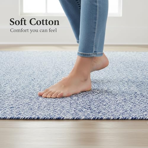 Super Area Rugs Farmhouse Braided Rug Cotton Kitchen Reversible Carpet Blue & White, 20" X 40" Half Circle - color: Blue & White, size: 1'8" x 3'4" (Semicircular)