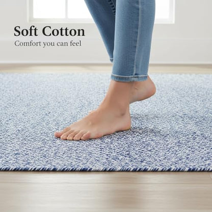 Super Area Rugs Farmhouse Braided Rug Cotton Kitchen Reversible Carpet Blue & White, 20" X 40" Half Circle - color: Blue & White, size: 1'8" x 3'4" (Semicircular)