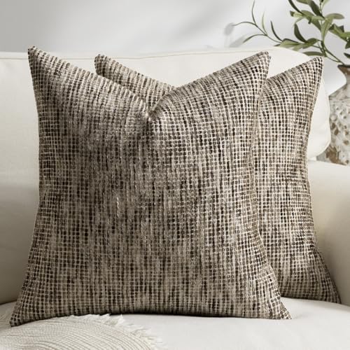 Pack of 2 Neutral Throw Pillow Covers 18x18 Boho Textured Dots Stripe Chenille Square Decorative Pillow Cases Accents for Living Room Couch Bed Farmhouse Home Decor, Chocolate Brwon - color: Chocolate Brwon, size: 18" x 18" (Pack of 2)