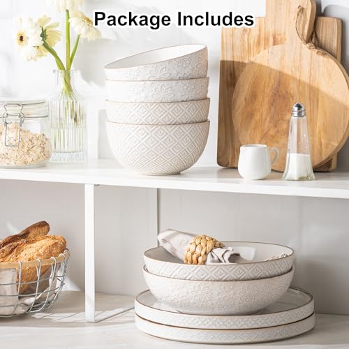 26 oz Ceramic Soup Bowls, Cereal Bowls Set of 4 – Oven & Microwave Safe French Onion Soup Bowls, Unique Embossed Patterns, Dishwasher Safe for Soups, Stews & Desserts