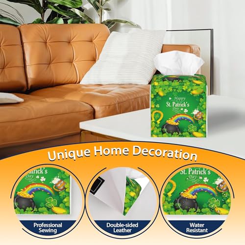 Tissue Box Cover,Rainbow St.Patrick's Day with Clover Leaf Leather Tissue Box Holder Square Facial Paper Case Organizer Dispenser for Bathroom Vanity Countertop Tabletop Car Office - color: Color5