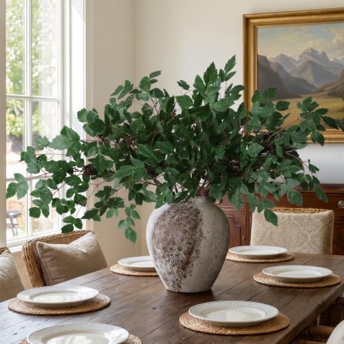 Artificial Cimicifuga Plant Leaf Spray Stems 4PCS Fake Greenery Branches 28.7 in Faux Leaves Real Touch Silk Plants DIY Stem for Vase Festival Home Kitchen Garden Party Farmhouse Decor - color: Green Cimicifuga