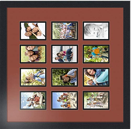 ArtToFrames Double-Multimat-1156-766/89-FRBW26079 Collage Photo Frame Double Mat with 12-3.25x4.75 Openings and Satin Black Frame - color: Cognac, size: 12 - 3.25x4.75