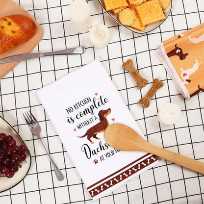 Dachshund Kitchen Towels Dachshund Gifts Reusable Dish Towels Kitchen Decor | 4PCS Funny Weiner Dog Decorative Waffle Hand Towels for Bathroom Dog Lover Mom Christmas Housewarming Gifts Tea Towel