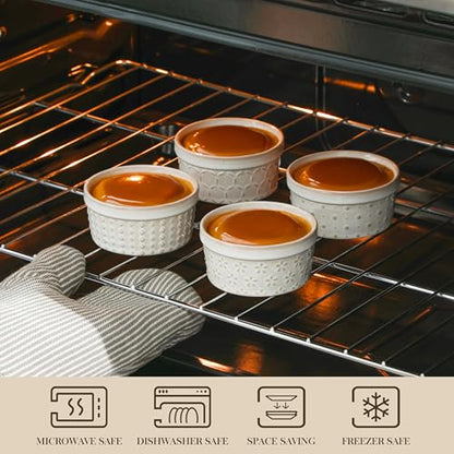 MALACASA Ramekins 4 Oz Oven Safe, Ceramic Creme Brulee Set of 4, Arctic White - size: 4 oz