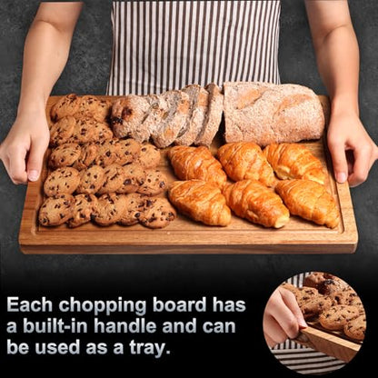 Wood Cutting Boards Set of 3 for Kitchen, Large Wooden Cutting Board with Juice Groove, Charcuterie Board, Chopping Board for Meat, Cheese, Fruits, and Vegetables - size: Medium