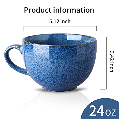 KOOV Ceramic Soup Mug with Handles, Large Coffee Mug, 24 Ounce Big Mug Microwave Safe, Coffee Mugs Set of 4, Reactive Glaze (Reactive Blue) - color: Reactive Blue