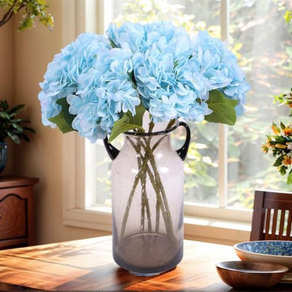 Kimura's Cabin 6pcs Fake Hydrangeas Flowers Artificial Hydrangea,Light Blue | Silk Hydrangea with Stems Faux Flower,Wedding Party Bouquets Arrangement Farmhouse Garden Home Table Centerpieces Decoration - color: Lake Water Blue