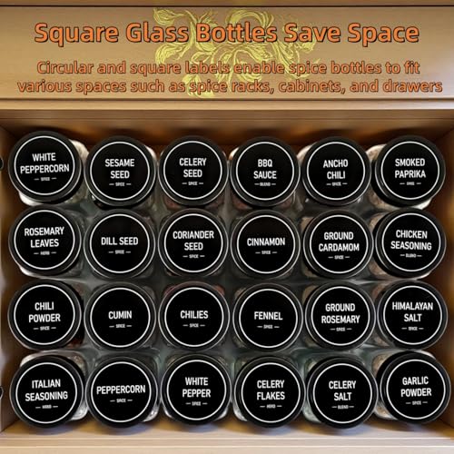 Spice Jars with Labels - 24 Glass Spice with Shaker Lids & Airtight Plastic Caps - 4oz Complete Seasoning Containers Organizer Set for Cabinet, Drawer & Rack (Black) - color: Black