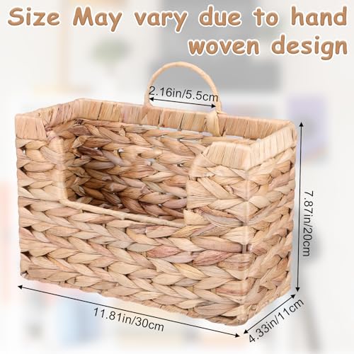 WLLHYF Woven Hanging Magazine Holder Water Hyacinth Storage Basket Wall Mounted Wicker Organizer Boho Modern Farmhouse Book Rack with Handle File Newspaper Mail Holder for Home Office