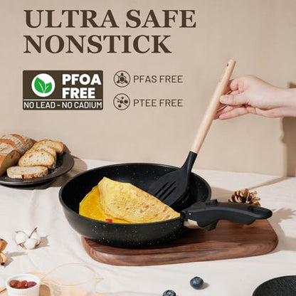 Nonstick Pots and Pans Set - 20 Pack KIKCOIN Stackable Cookware Set with Detachable Handle, RV Kitchen Cooking Set with Removable Handles - Oven Safe, Induction Ready (Black) - color: Black, size: 20 Pack