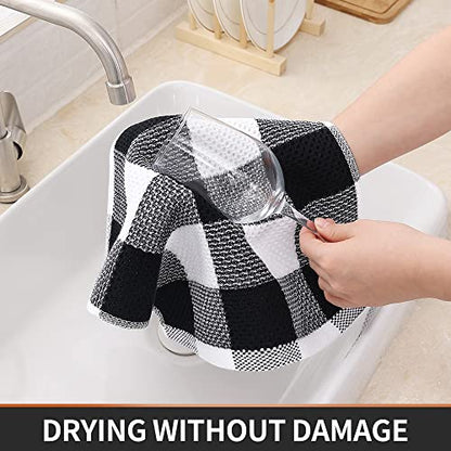 Homaxy 100% Cotton Check 6 Pack Dish Cloths, 12" x 12", White & Black | Waffle Weave, Plaid, Super Soft and Absorbent Dish Rags, Quick Drying, Multi-Purpose - color: White & Black, size: 12 x 12 - 6 Pack