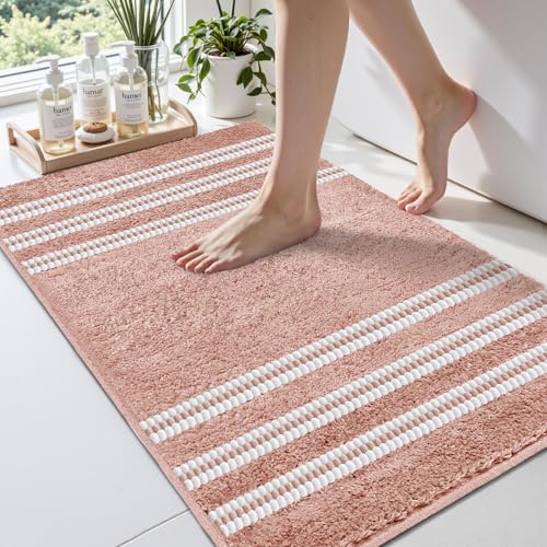 Arenarug Bathroom Rugs 20x32 Extra Soft Absorbent Bath Mat Chenille Non Slip Shower Mat Rubber Backing Machine Washable Bath Mats for Bathroom Shaggy Coral Bath Rugs for Tub, Hallway - color: Coral, size: 20''x32''
