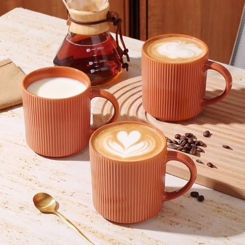 MONITO Coffee Mugs Set of 6,16 oz Ceramic Coffee Cups with Large Handles | Stoneware Mugs Set Suitable for Lattes,Hot tea,Cappuccinos,Mochas and Cocoa,Microwave & Dishwasher Safe,,Brick Red - color: BRICK RED, size: 6PCS