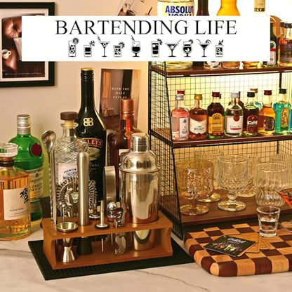 Bartender Kit Cocktail Shaker Set with Stand Bar Tool Bar Set for Drink Mixing Home Bartending Kit 17-Piece Bar Cart Accessories: Martini Shaker, Mixer Spoon, Jigger, Muddler, Strainer & Recipes Gifts - color: Silver Cobbler - 17pcs