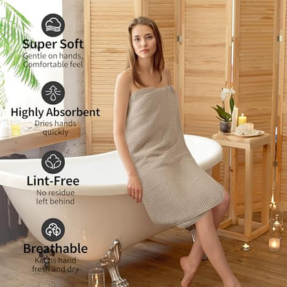 MICROFI New Microfiber Waffle Bath Towels, 2 Pieces, Soft, Absorbent, Fast Drying, Lint Free 430 GSM (30''x60''/76cm x 152cm) - color: Beige+silver