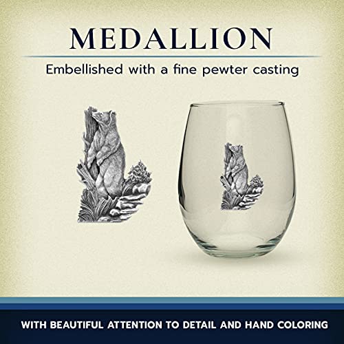 Heritage Pewter Black Bear Stemless Glass Goblets – Set of 2 | 15 OZ Goblet Wine Glasses | Expertly Crafted Pewter Glass - style: Black Bear