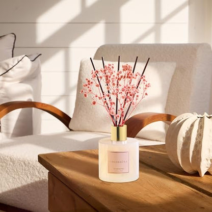 Premium Reed Diffuser Set with Preserved Baby's Breath & Cotton Stick Sandalwood Rose | 6.7oz Scent Fragrance Oil Diffuser for Bedroom Bathroom Home Décor - size: 6.7 Ounce/1pack