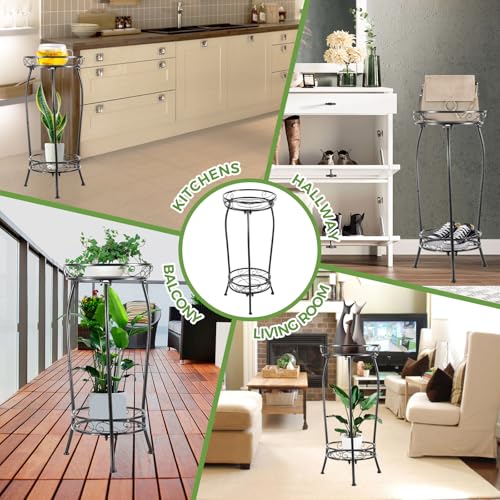 LOYAL TIGER Plant Stand Indoor Outdoor, 2 Tier 27 Inch Tall Metal | Heavy Duty Plant Rack, Rustproof Metal, Stable 3-Leg Base, Holds up to 100 lb, Flower Pot Holder