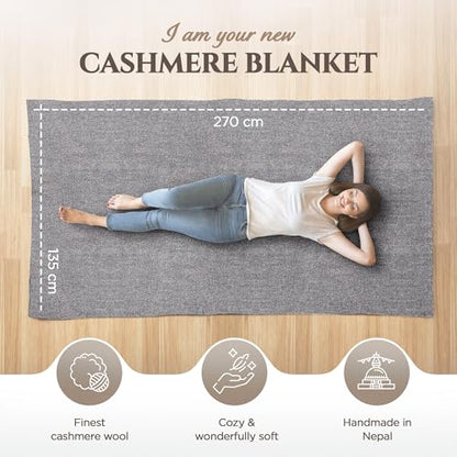 Cashmere Blanket – Hand Woven 100% Pure Wool Throw Blanket, 135 x 270 cm – Plain Cozy, and Soft Blanket for Bed, Sofa, or Couch - Made in Nepal - color: Dark Grey