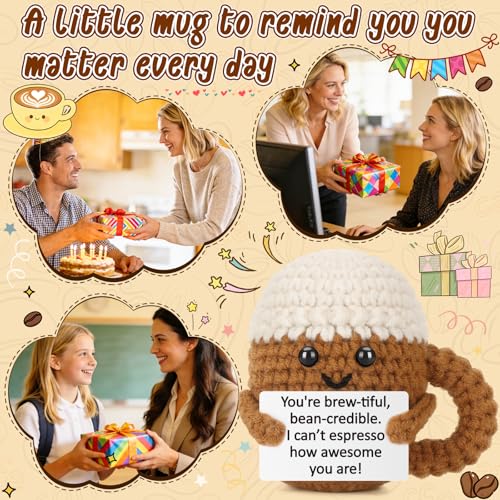 Xinezaa Birthday Gifts for Women Men Friends, Positive Crochet Coffee | Christmas Funny Gifts for Best Friend Sister Daughter Son Coworker Teen Girl Boy, Positive Handmade Crochet Desk Decor - style: Awesome-2