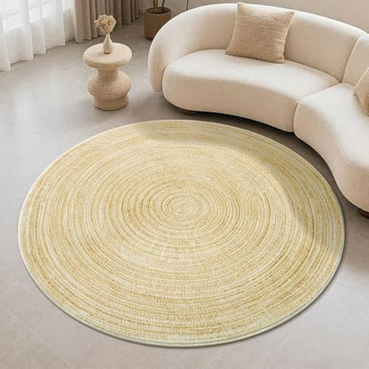 Carvapet 4 ft Round Washable Rug, Imitation Jute Low Pile Circle Carpet with Non Slip Rubber Backing, Foldable Stain Resistant Area Rug for Living Room Bedroom Office Bathroom - color: S-yellow, size: 4' (Round)